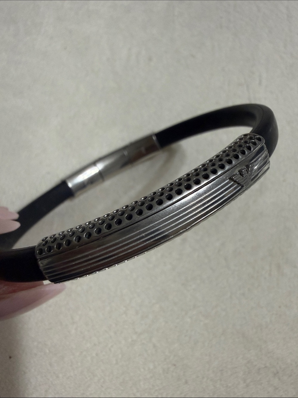 Emporio Armani Black Silicone Bracelet with Silver-Tone Accents